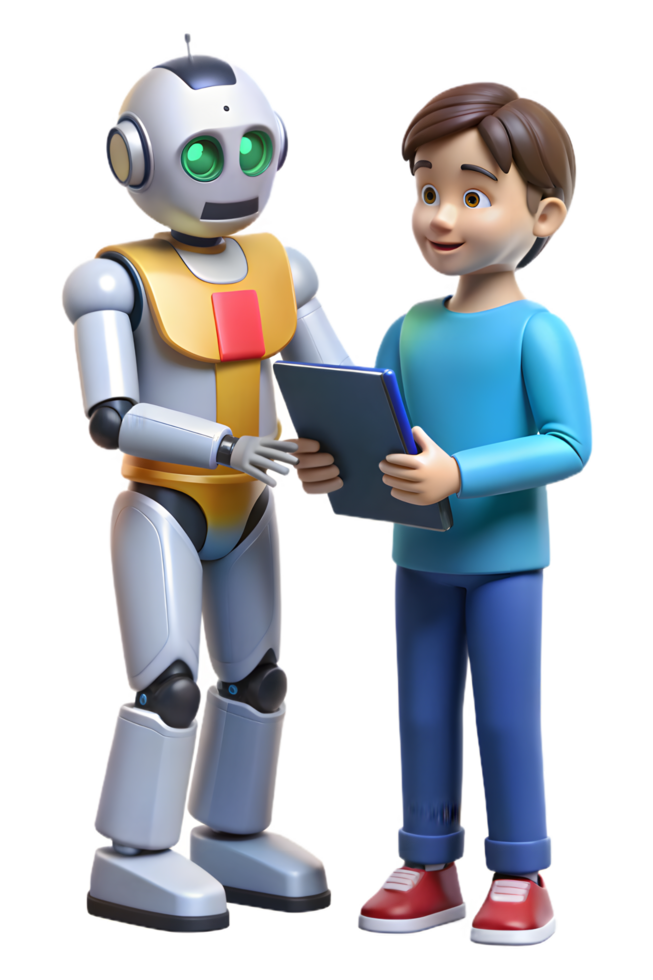 A boy and robot are standing next to each other png