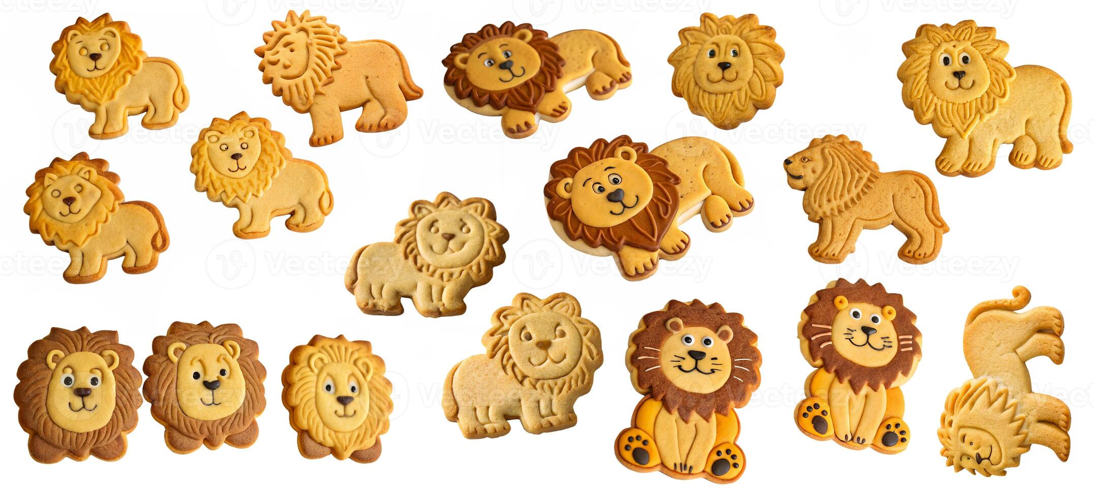 A set of lion shaped cookies isolated on a white background. photo