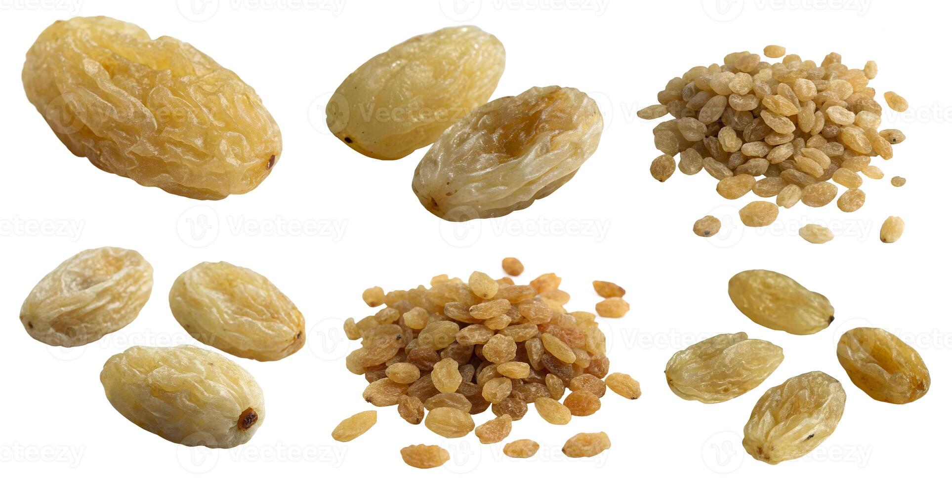 Set of white raisins isolated on a white background, dried fruits. photo