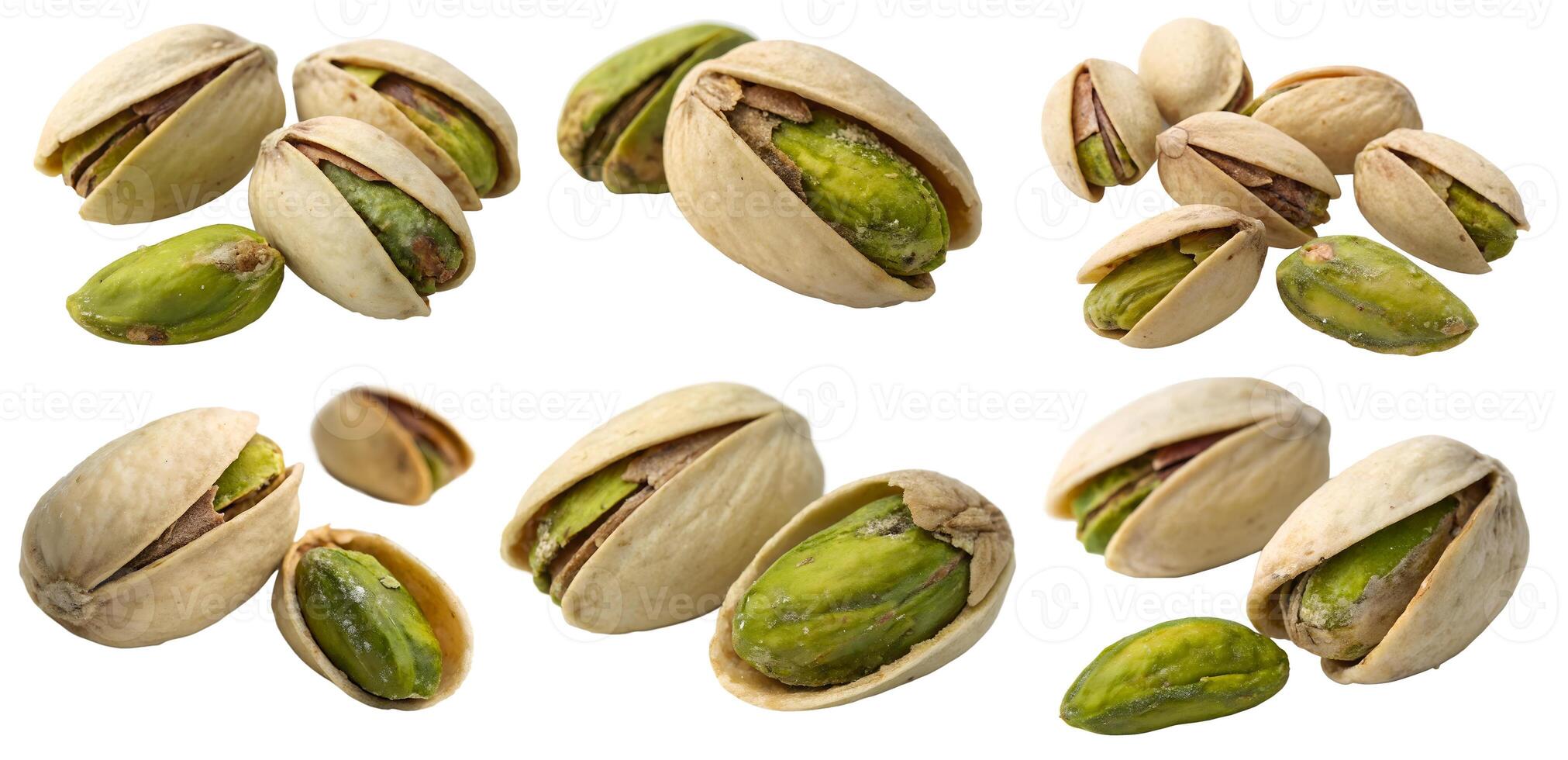 Set of pistachio nuts on white background, clipping outline photo
