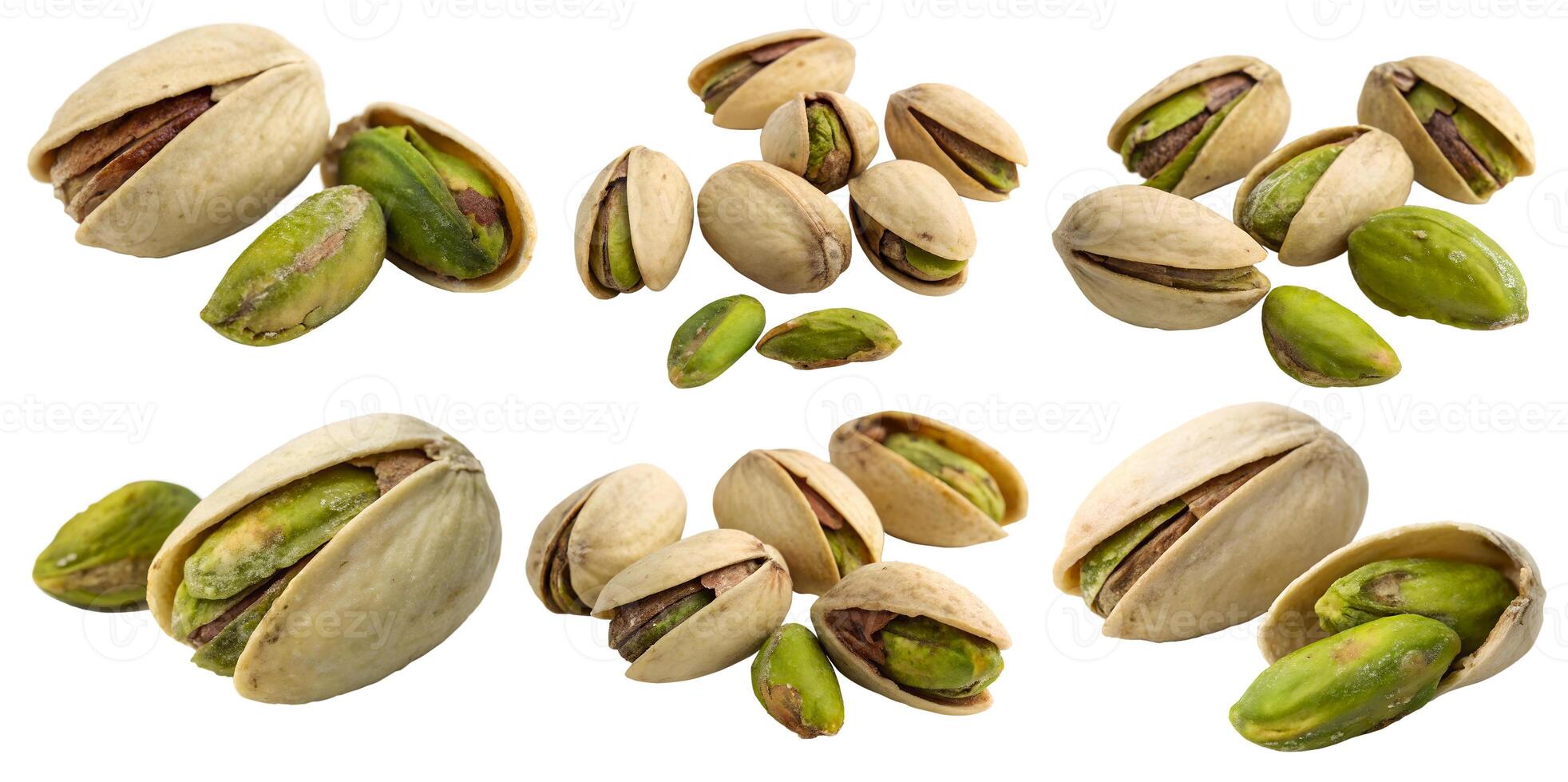 Set of pistachio nuts on white background, clipping outline. photo