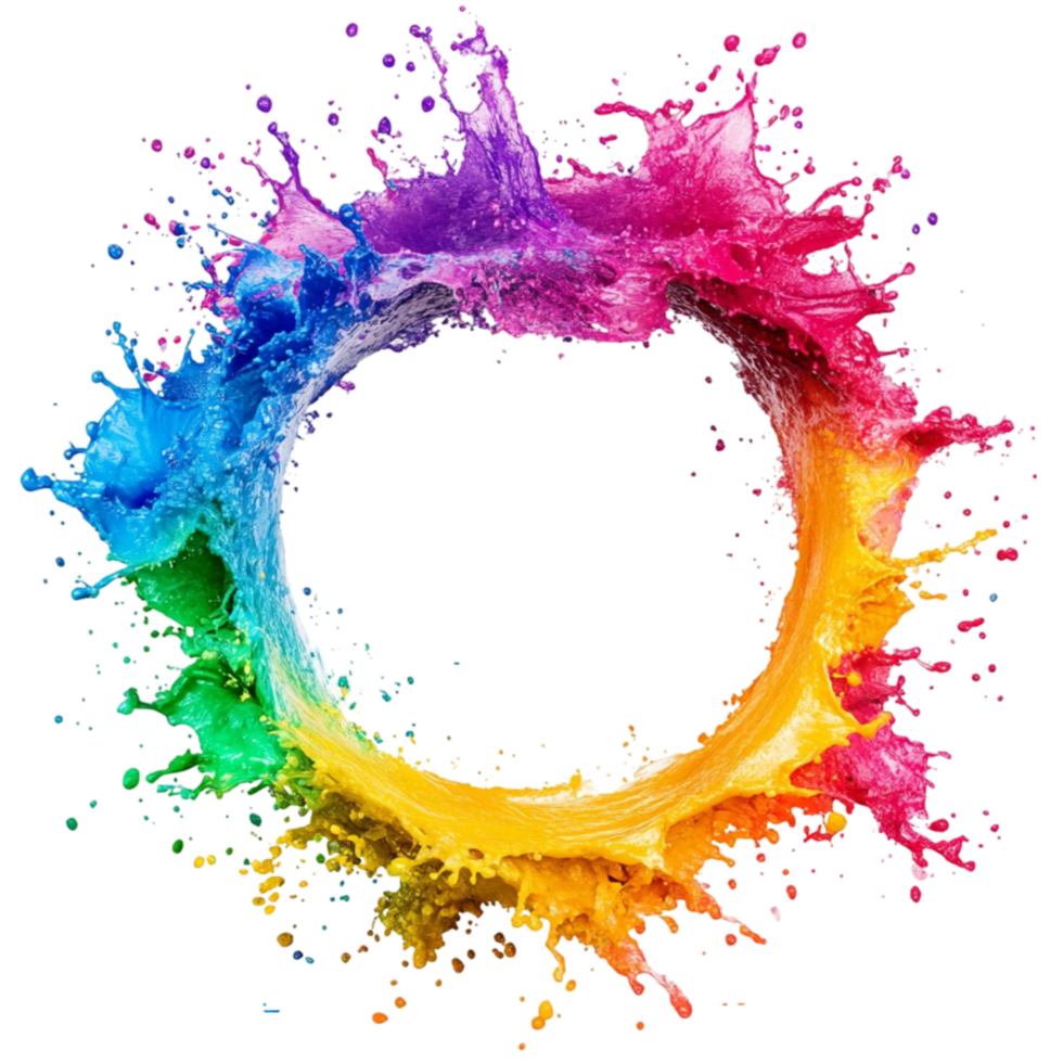 colorful paint splashes in a circle transparent background png