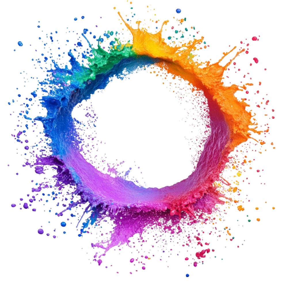colorful paint splashes in a circle on a transparent background png