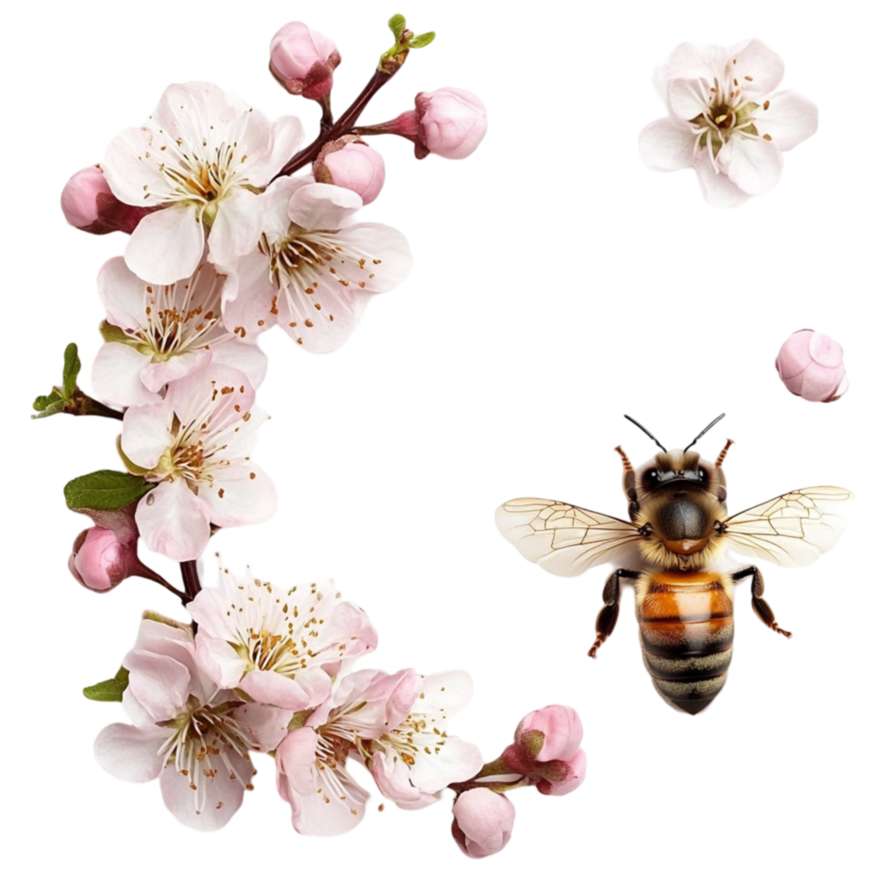 Honeybee on Blossoming Tree Transparent Background png