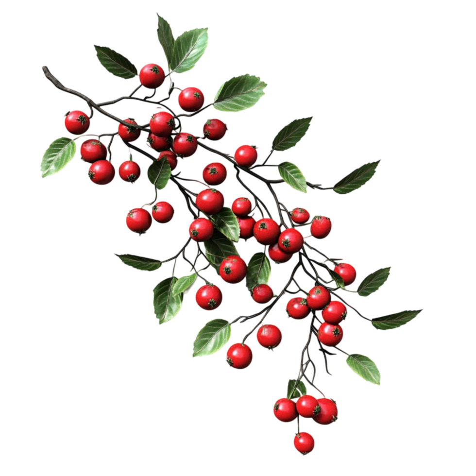 Branch with Red Berries and Leaves Transparent Background png