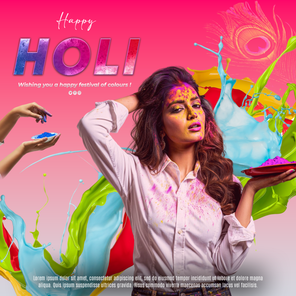 Holi greeting poster template for Holi advertisement with Splashes of Joy Holi Celebration psd