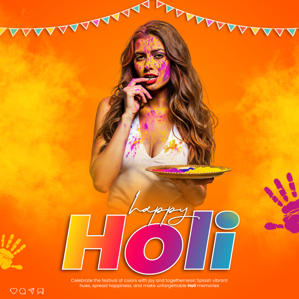 Happy Holi poster template Holi color festival greeting poster with girl Holi celebration Holi psd