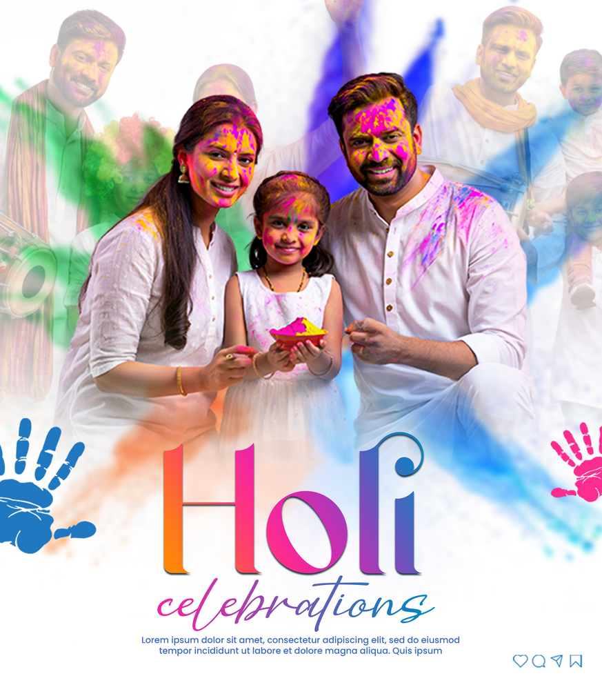 Holi Color festival with Holi text design Holi greeting celebration background Holi social media post psd