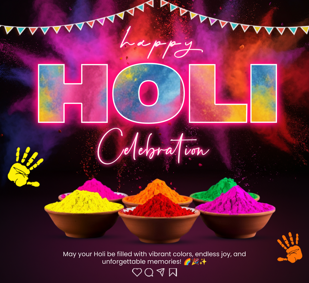 Holi greeting poster template for Holi advertisement with Splashes of Joy Holi Celebration post psd
