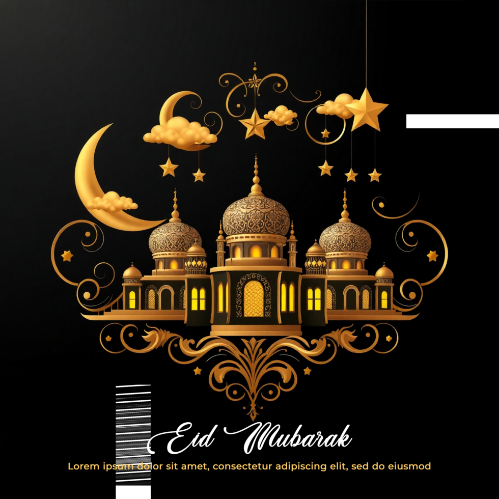 Majestic Eid Mubarak mosque view for Eid Ul Fitr Idul Fitri and Eid Al Fitr Mubarek prayer celebrations psd