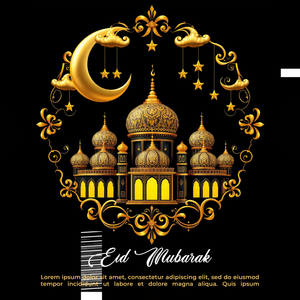 Beautiful Eid Mubarak festival decor with Eid Ul Fitr Idul Fitri and Eid Al Fitr Mubarek lanterns psd