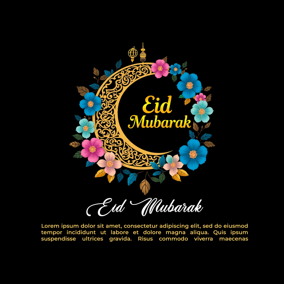 Eid Mubarak greeting card with Eid Ul Fitr Idul Fitri and Eid Al Fitr Mubarek festive background psd
