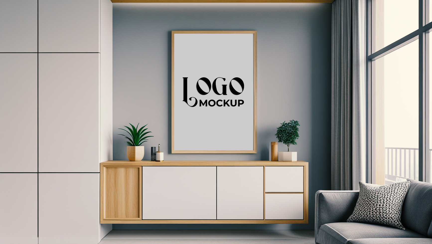 Logo showcase mockup on concrete wall with a digital logo mockup for branding and marketing psd