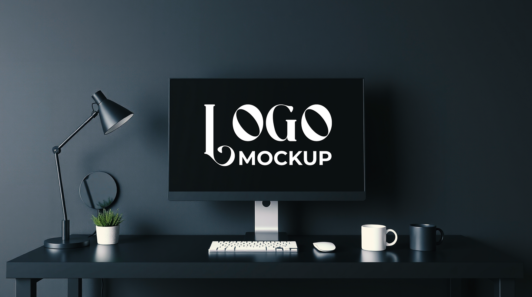 Company logo mockup on monitor and stylish logo mockup presentation psd