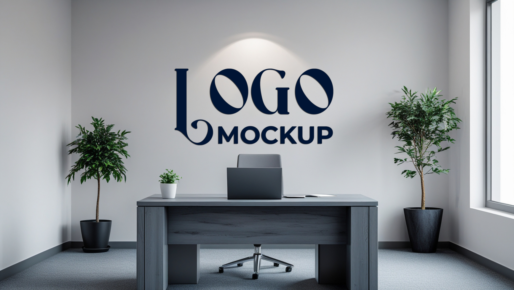 Realistic logo mockup for brand identity with a professional logo mockup on a dark wall psd