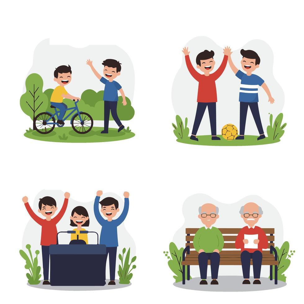 Love and Friendship Reflected in Two Brothers Enjoying Fun Moments vector