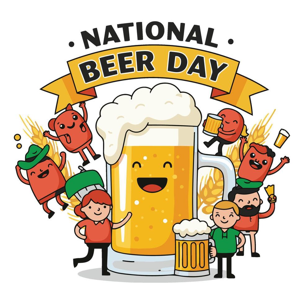 National Beer Day Celebration Cheers with Smiling Beer Mug and Party Fun vector