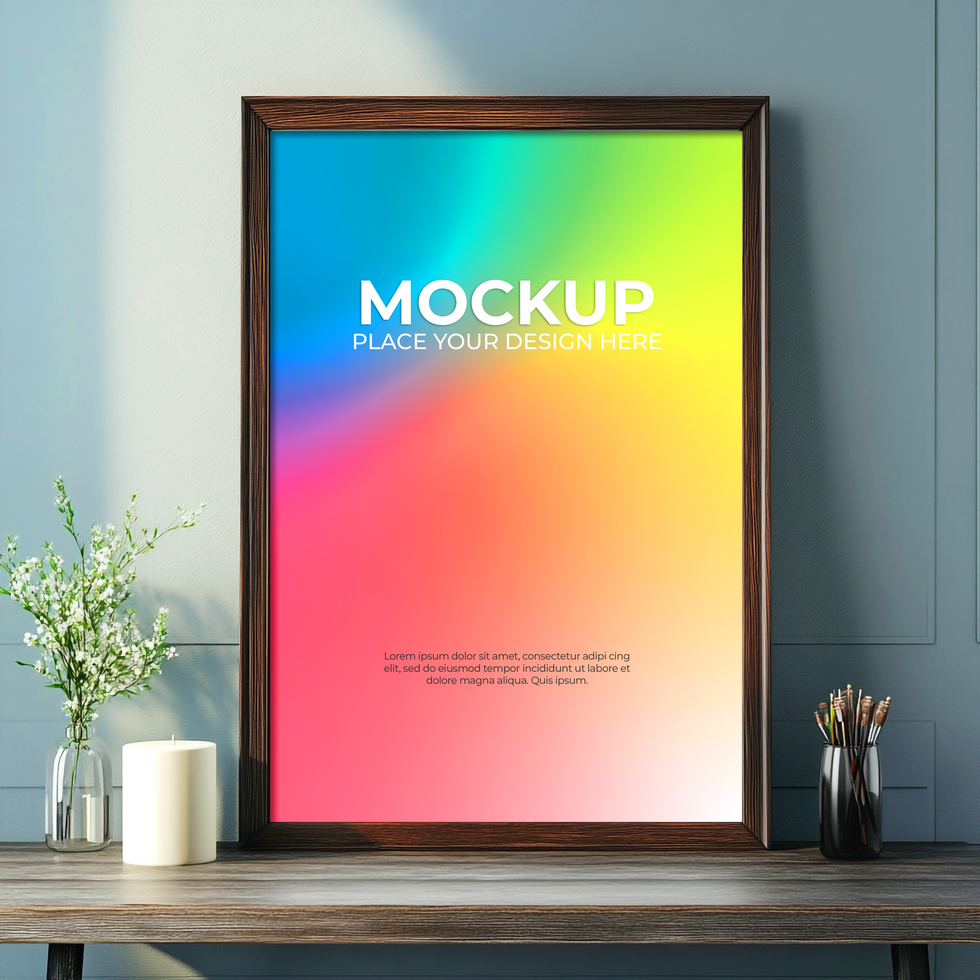 High-end floating frame mockup for luxury living rooms psd