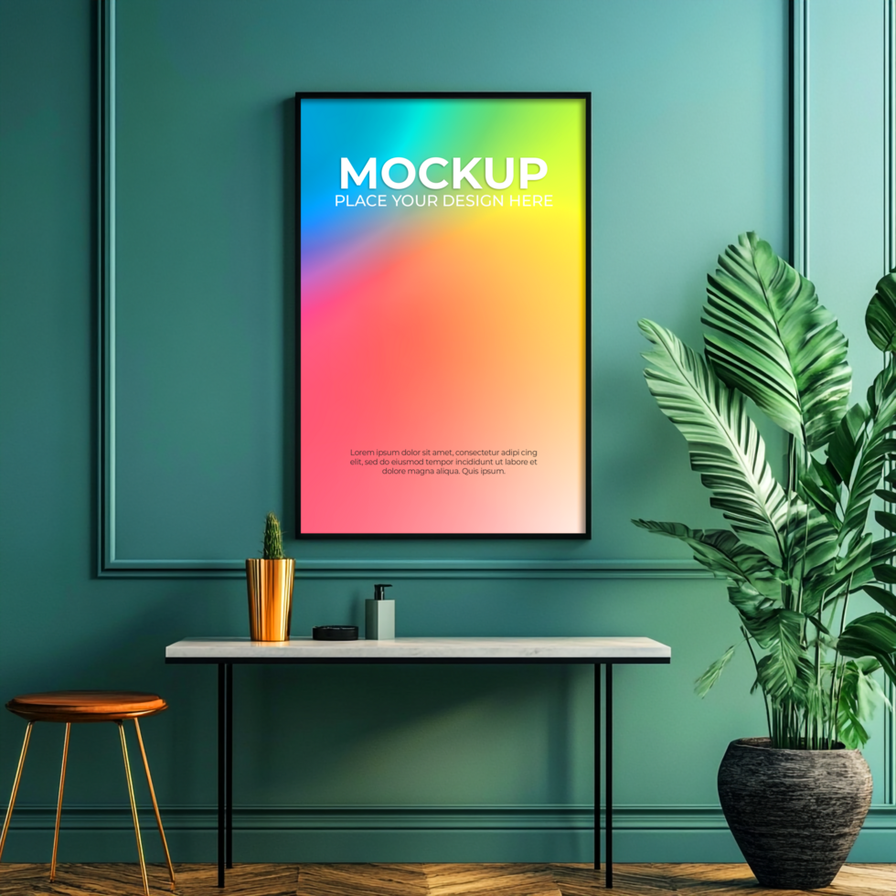 Floating blank frame mockup for contemporary wall art psd