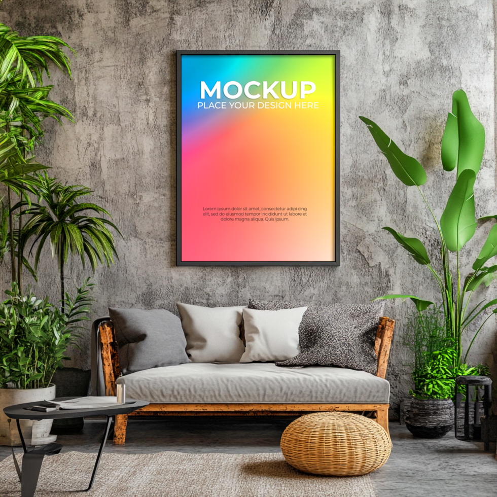 Hanging black frame mockup for modern space designs psd