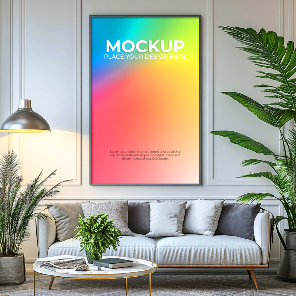 Simple white frame mockup for cozy Scandinavian interiors psd