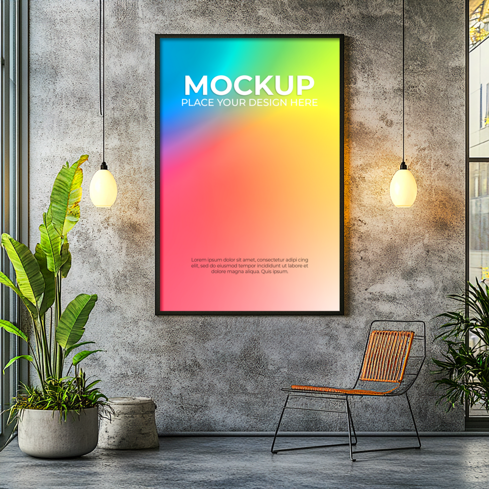 Abstract thin-border frame mockup for digital posters psd