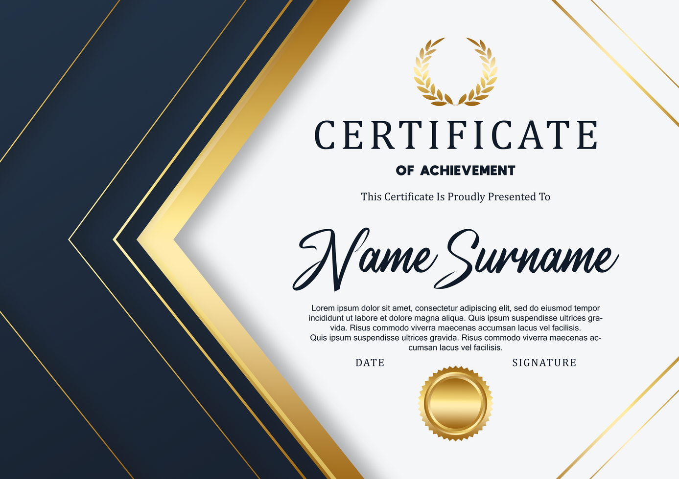 Luxury Navy Blue and Gold Geometric Certificate Template psd