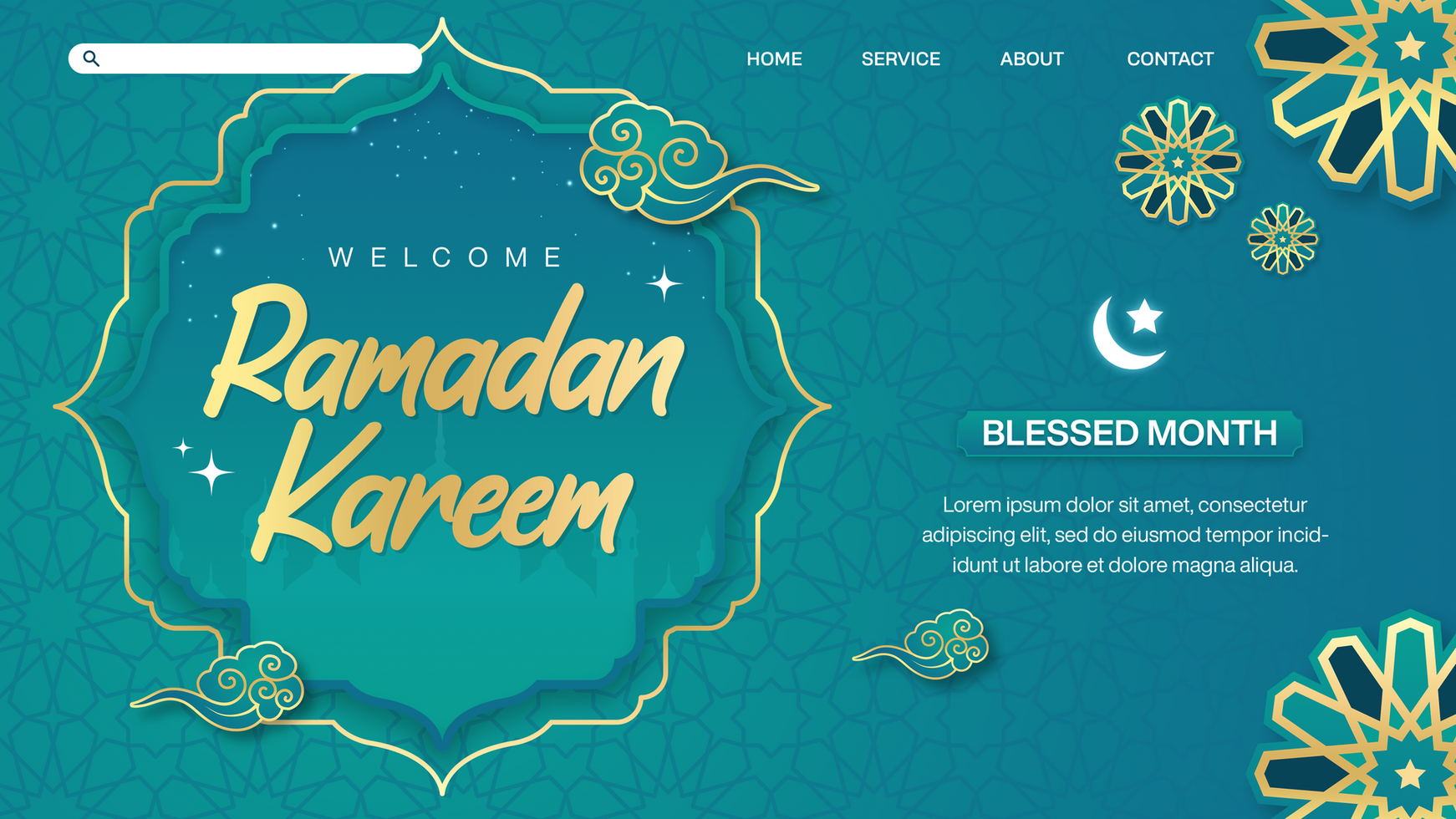 Realistic ramadan kareem landing page template design psd