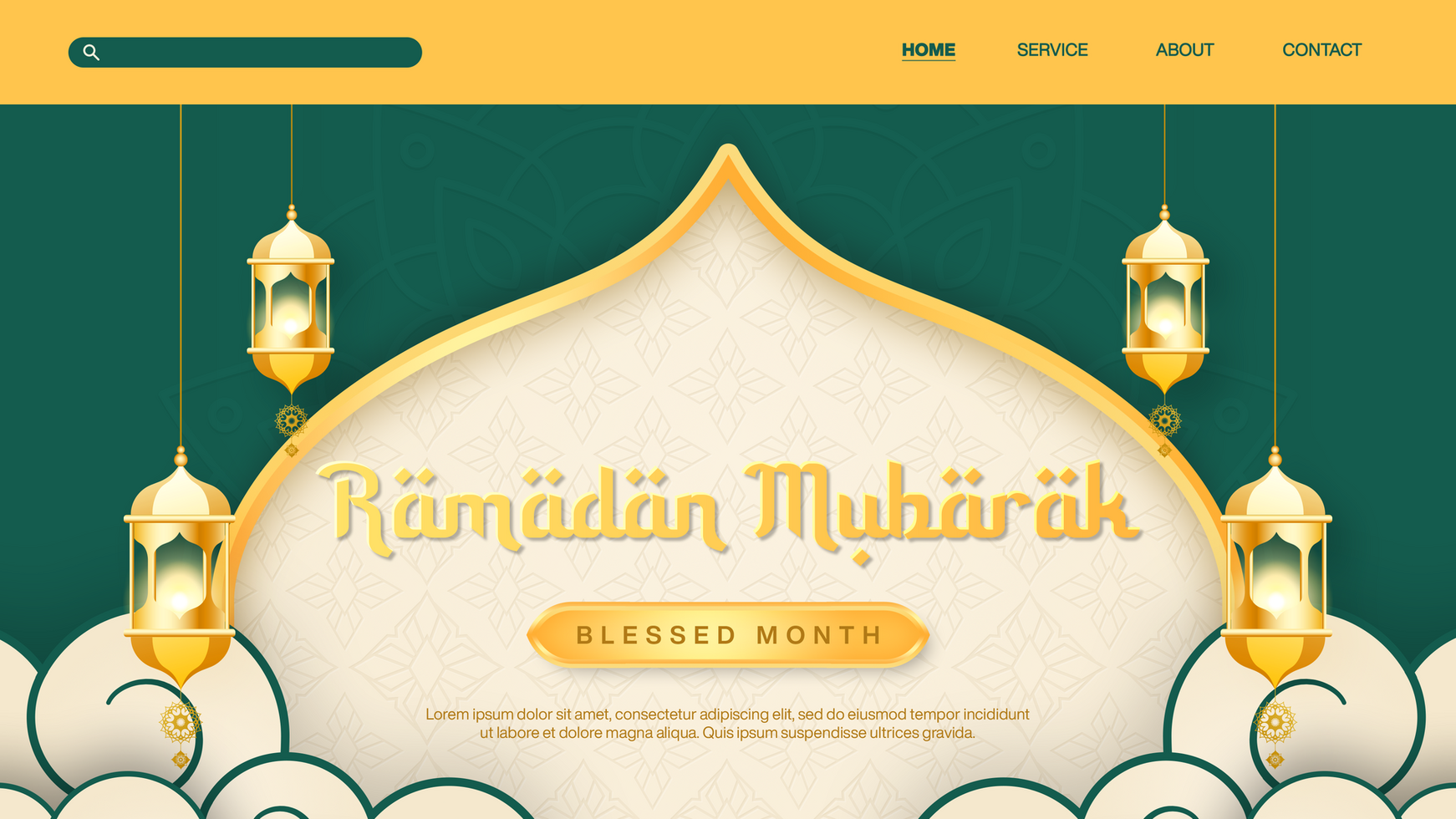 Eid mubarak islamic celebration for landing page template psd