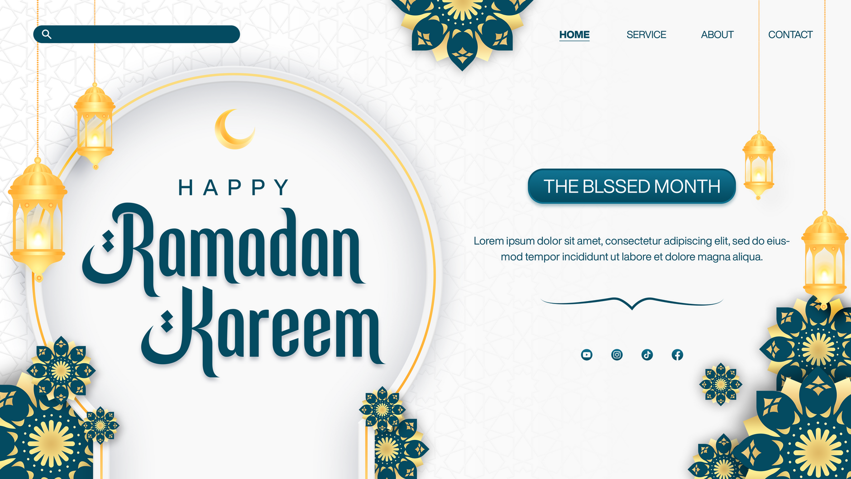Islamic ramadan celebration for landing page template design psd