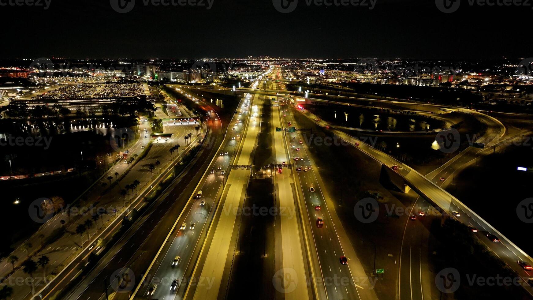 Above Orlando Skyline in Orlando Florida in United States.. Illumination Freeway. photo