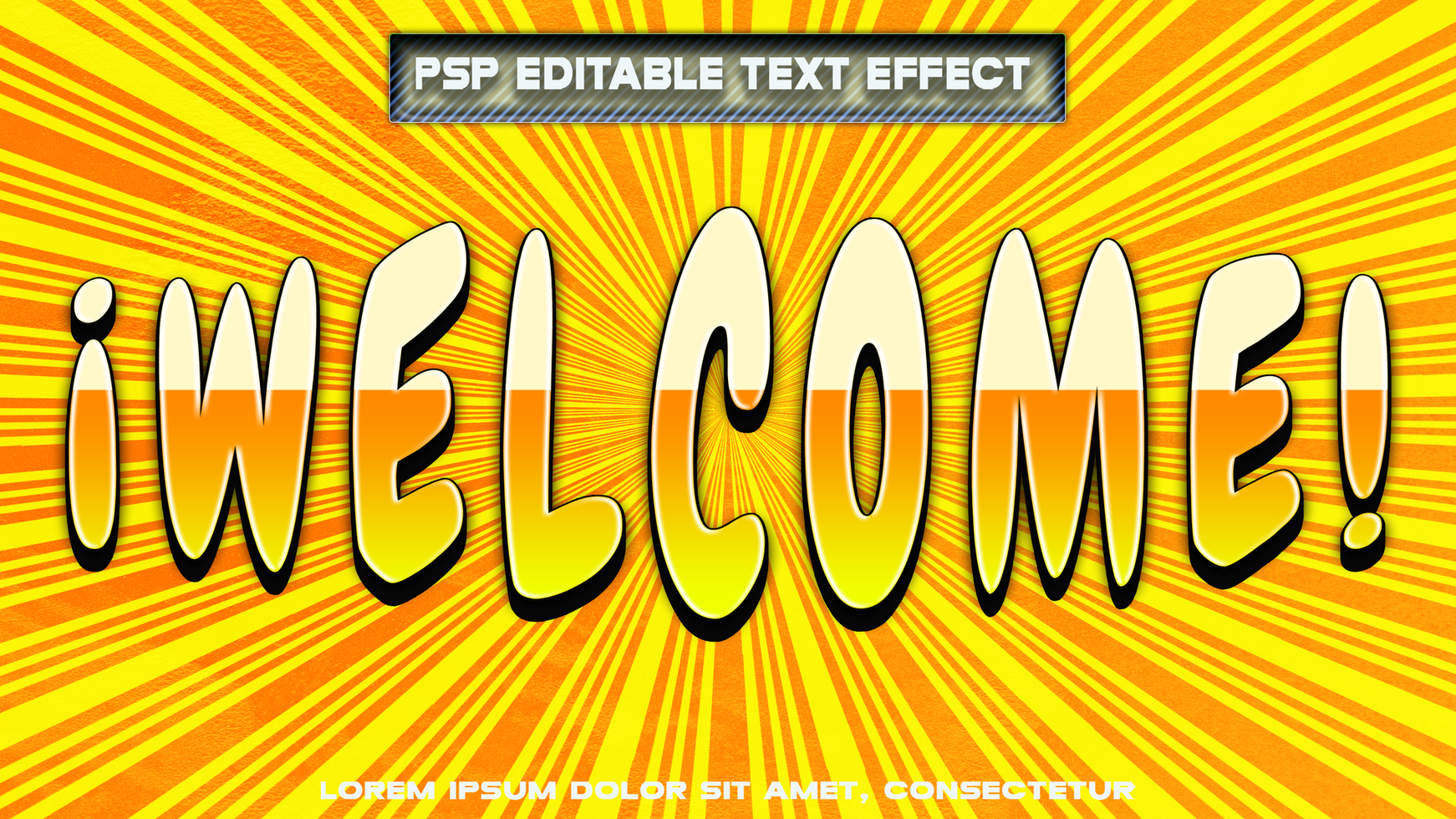 Yellow welcome letters in 3d psd