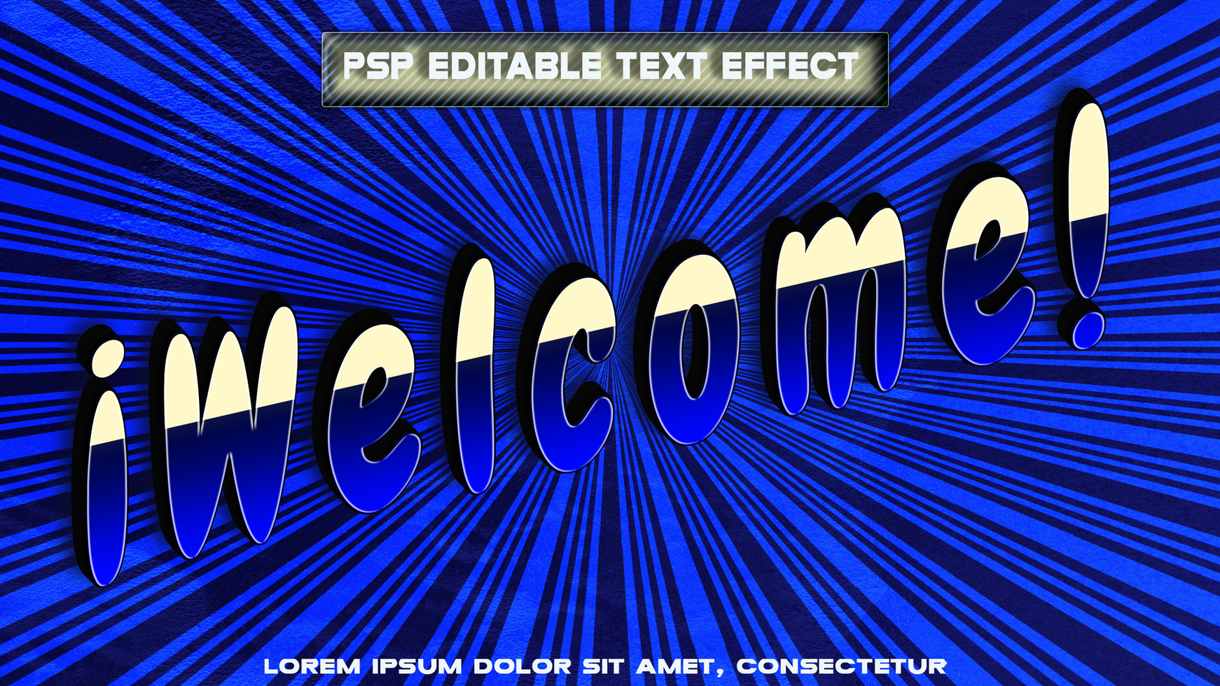 Blue welcome letters in 3d psd