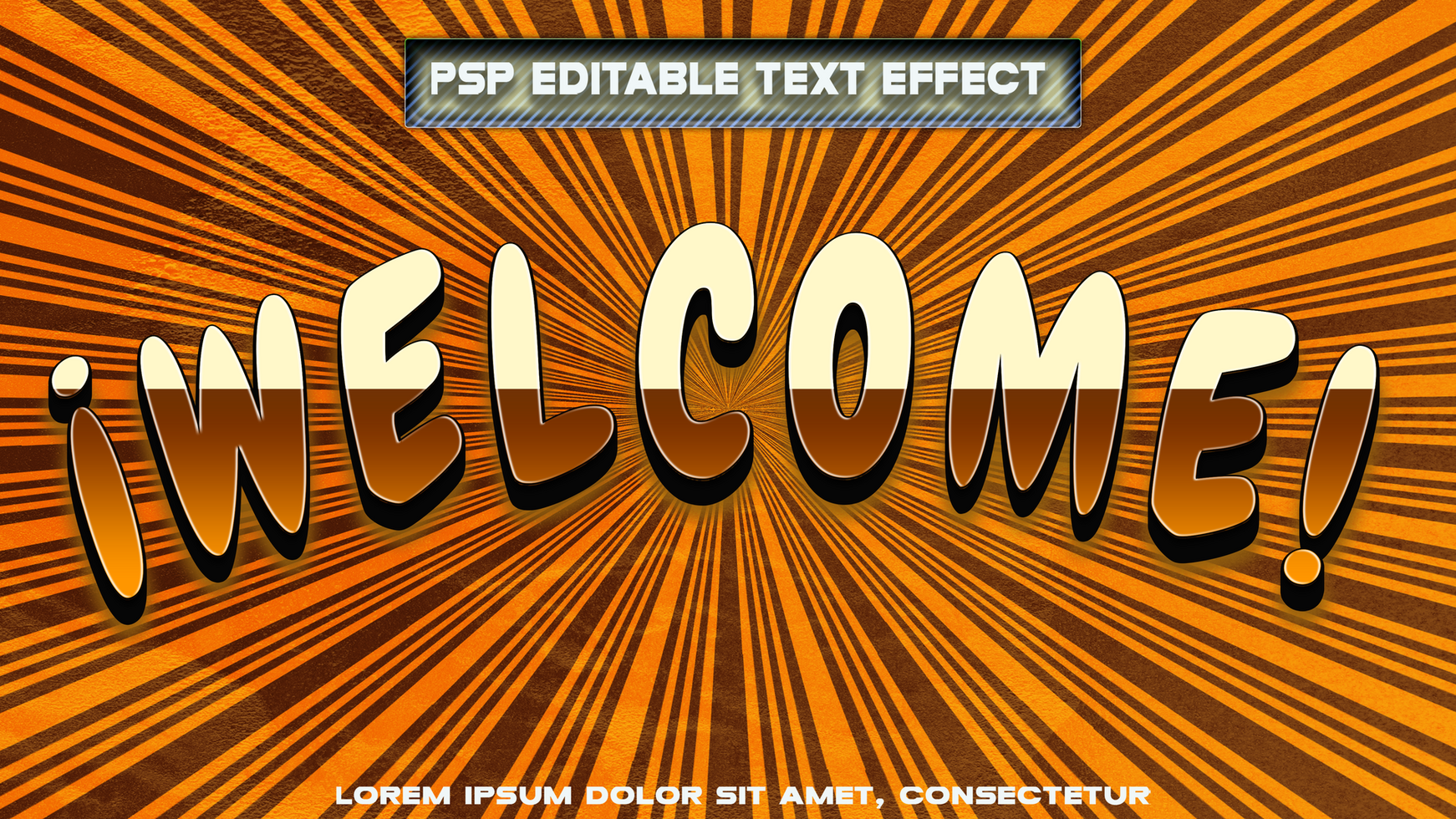 Orange welcome letters in 3d psd