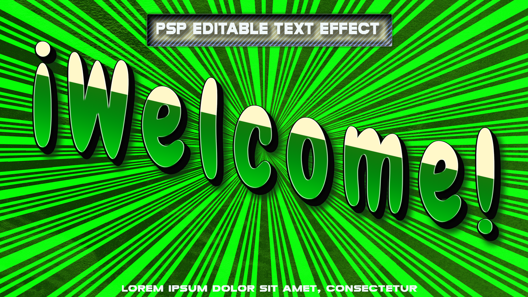 Green welcome letters in 3d psd