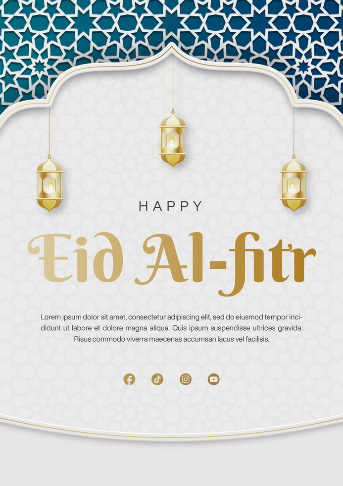Happy Eid Al-Fitr Poster Banner Template Design With Islamic Pattern psd