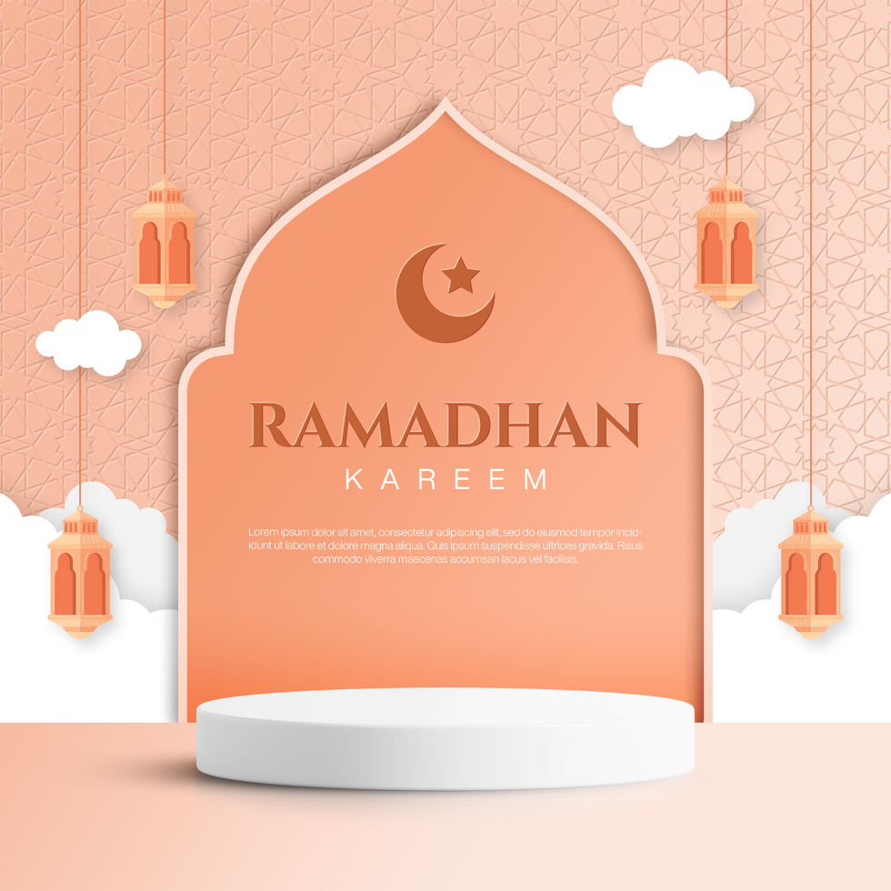 Ramadhan Kareem Banner Template For Social Media Post Design With Cloud Decoration and Islamic Pattern psd