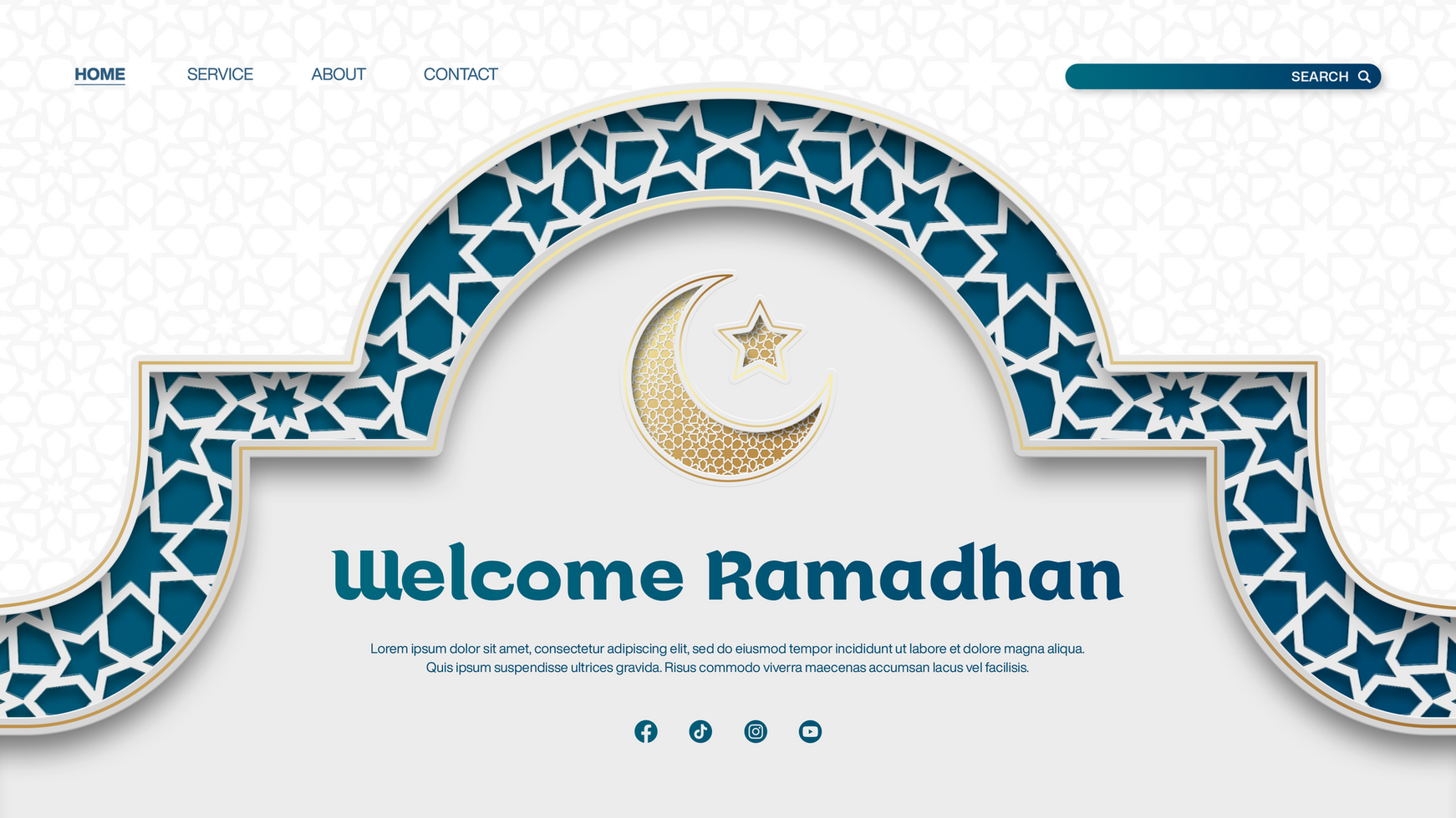 Welcome Ramadhan Banner Landing Page Template Design With Islamic Decoration and Islamic Background psd