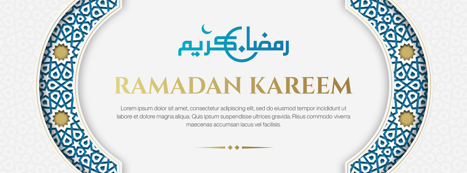 Realistic Ramadan Kareem Social Media Cover Banner Template Design With Arabic Text psd