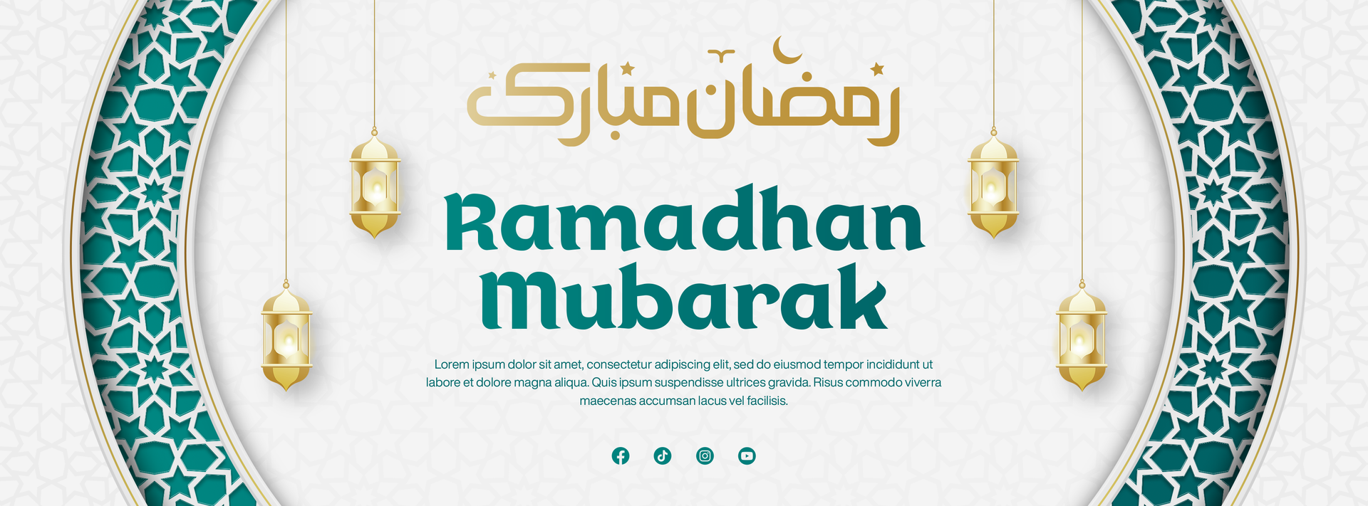Ramadhan Mubarak Template For Social Media Cover Banner Design With Arabic Text and Islamic Lantern psd