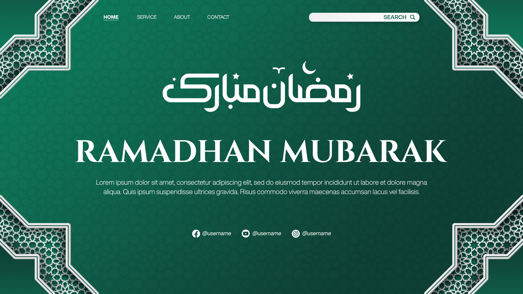 Ramadhan Mubarak Banner Template For Landing Page Design With Islamic Pattern Gradient Green Theme psd