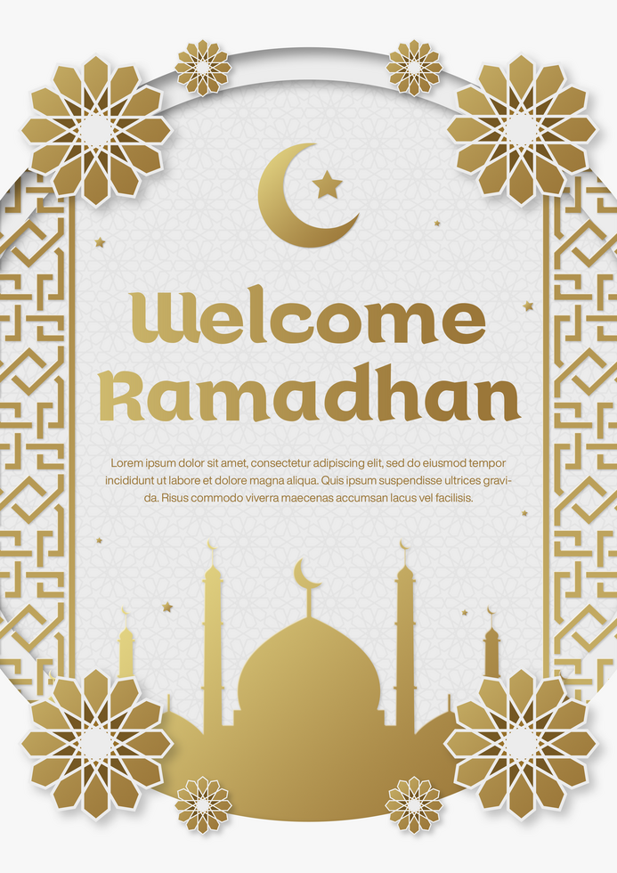 Flat Banner Welcome Ramadhan Template For Flyer Poster In White And Gold Theme psd