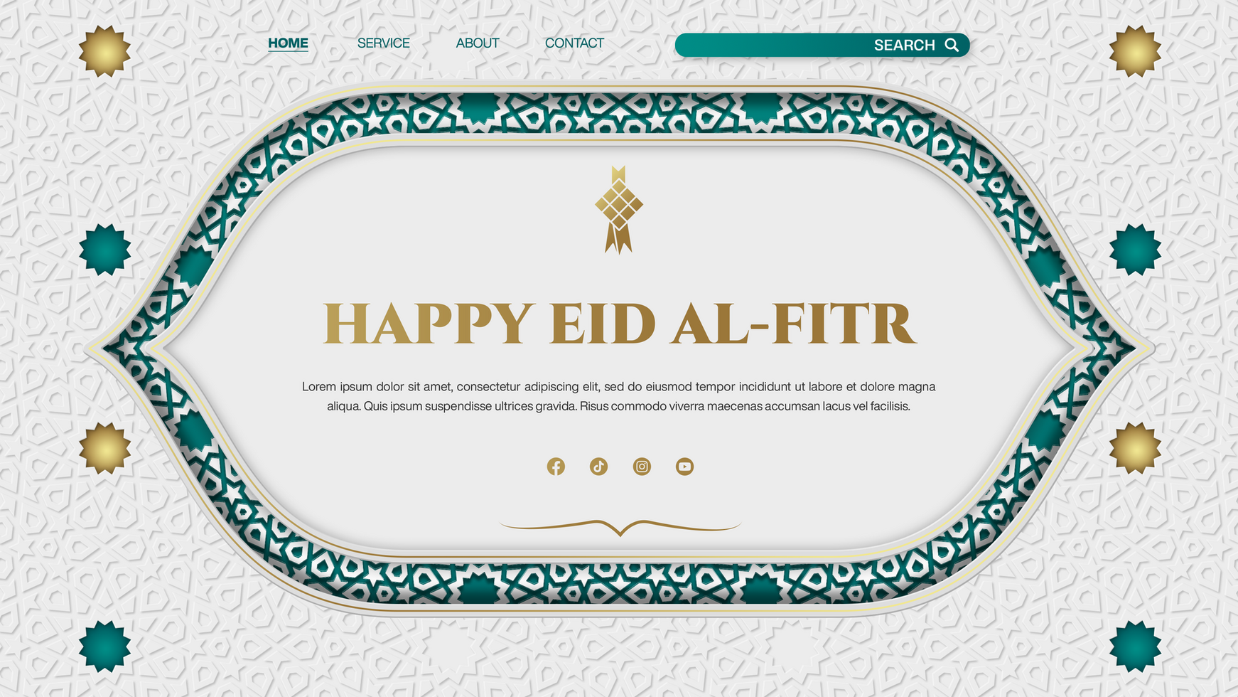Happy Eid Al-Fitr Greetings Banner For Landing Page Template Design With Islamic Pattern psd