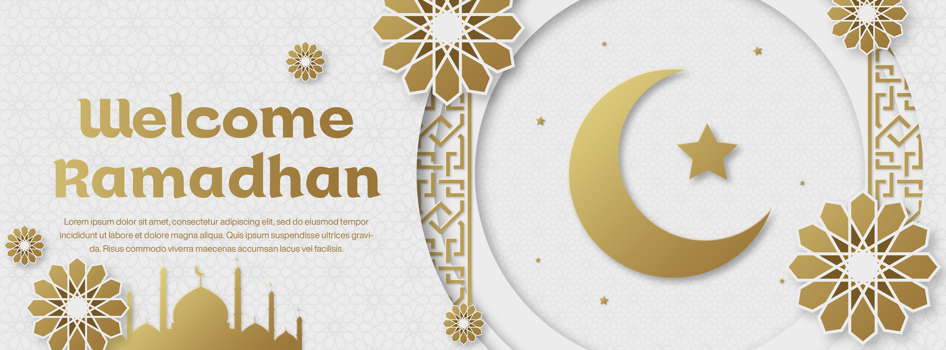 Flat Banner Welcome Ramadhan Template For Social Media Cover In White And Gold Theme psd