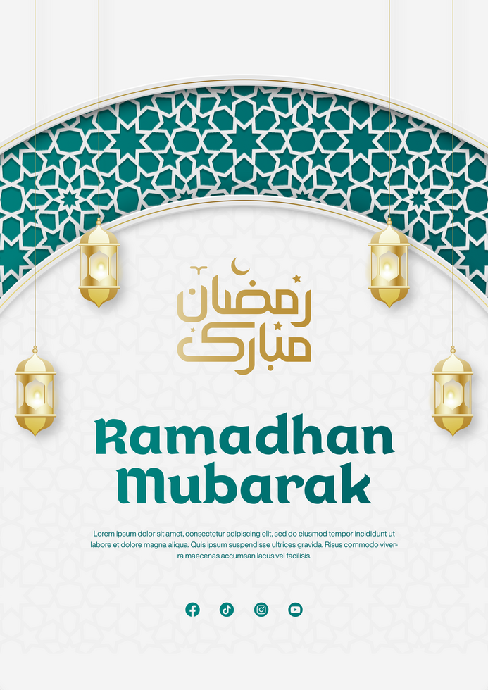 Ramadhan Mubarak Template For Flyer Poster Banner Design With Arabic Text and Islamic Lantern psd
