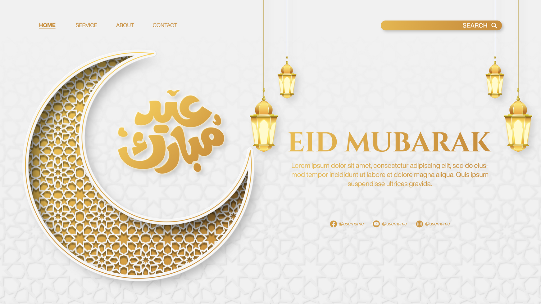 Eid Mubarak Banner Template Design For Landing Page With Moon And Islamic Pattern psd