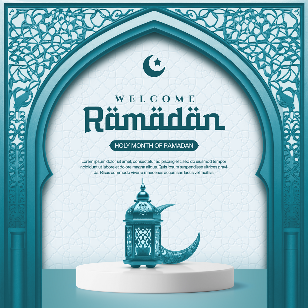 Welcome Ramadan Social Media Post Banner Template Design With Podium Product Display psd