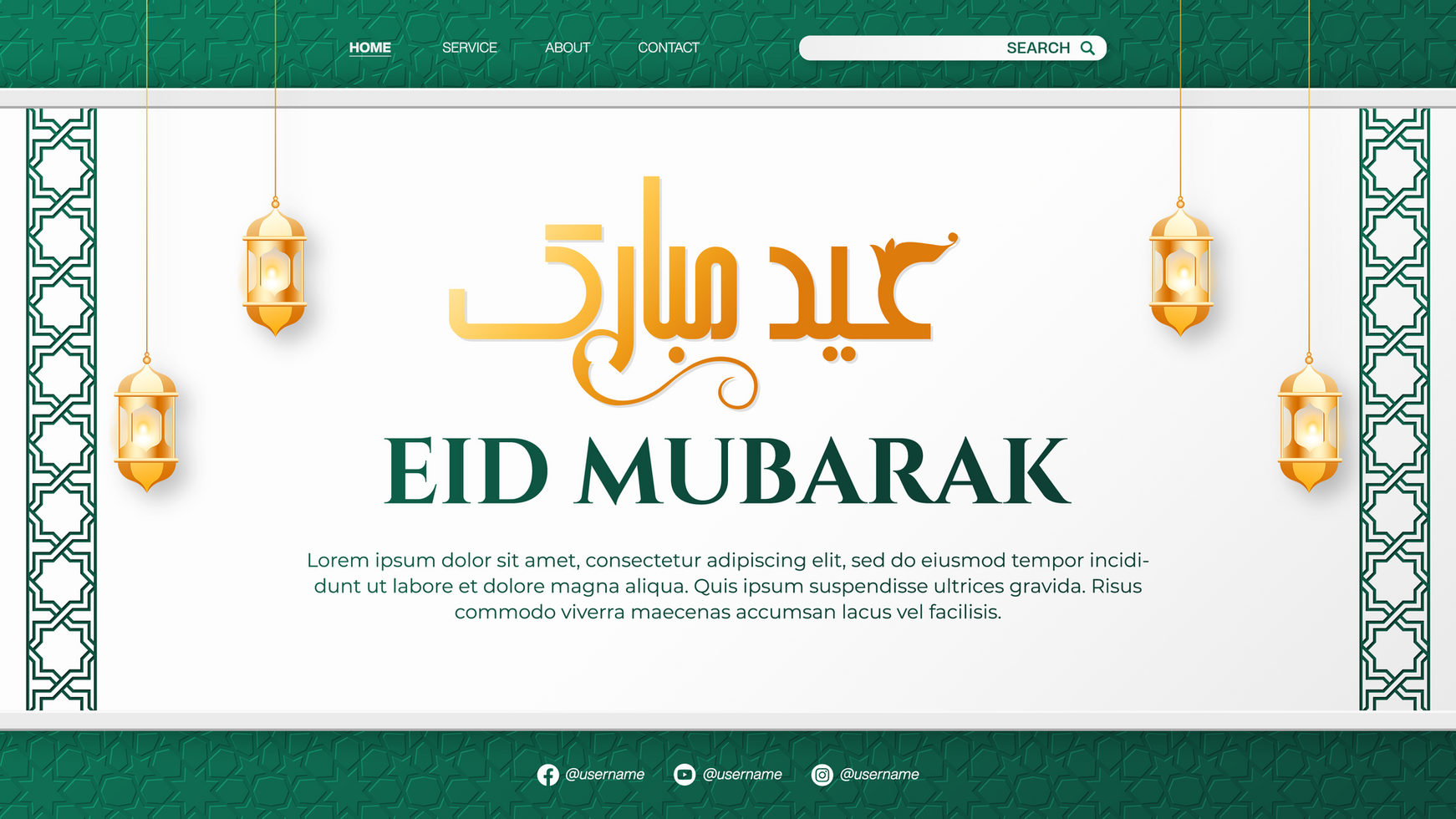 Eid Mubarak Landing Page Template Design For Ramadan Celebration With Islamic Lantern psd