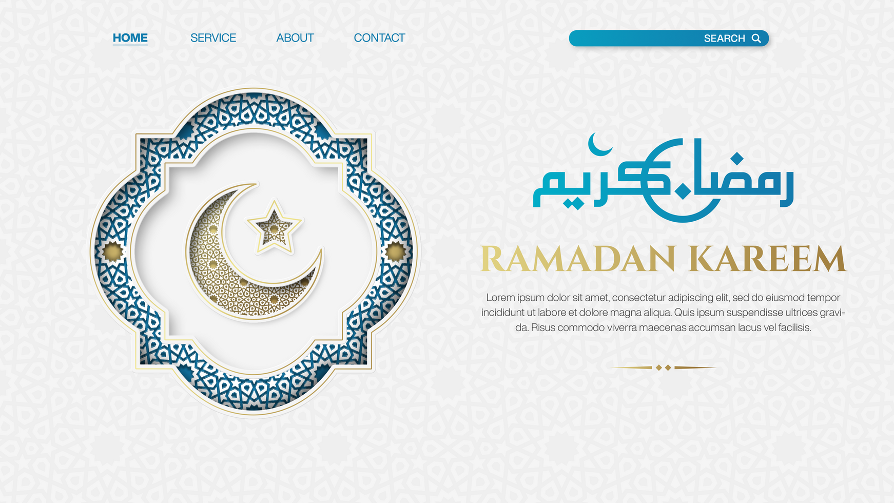 Realistic Ramadan Kareem Landing Page Banner Template Design With Arabic Text psd
