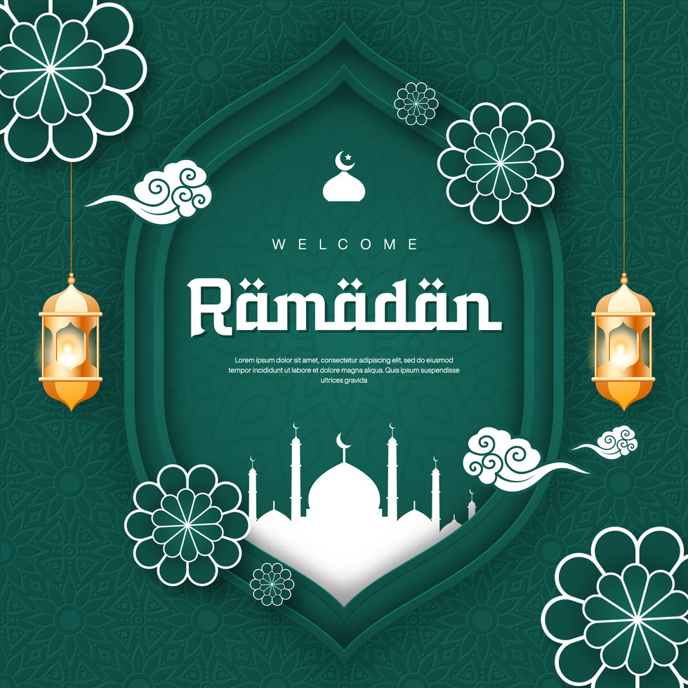 Welcome Ramadan Social Media Post Banner Template Design With Islamic Pattern Background in Green Theme psd
